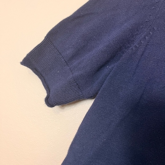Banana Republic Cotton Ruffle Neck Short Sleeve Sweater Navy Size Small Preppy - Picture 5 of 9